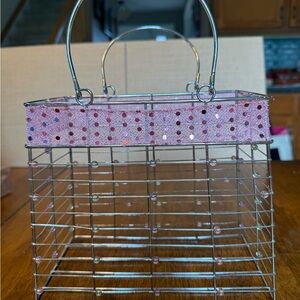 Pink and Silver Wire Frame Handbag
